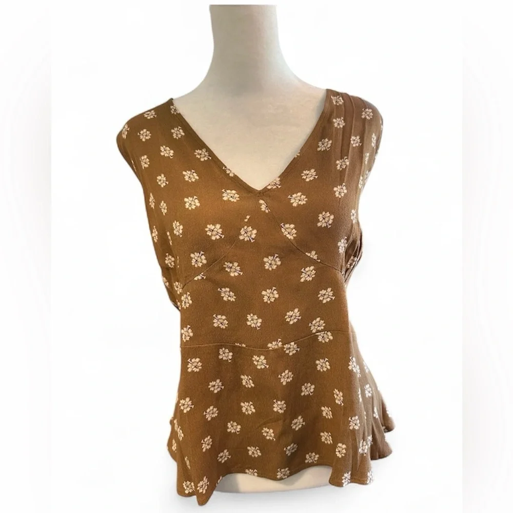 NWT 14 XL loft cream daisy peplum boho tank top shirt floral Ann Taylor - Picture 5 of 11